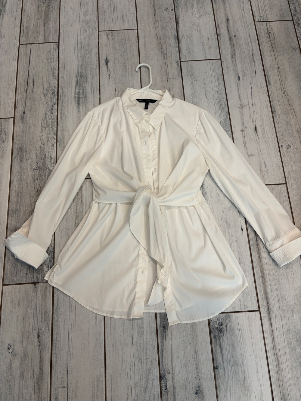 White House Black Market white Tie-Waist Button Down Shirt